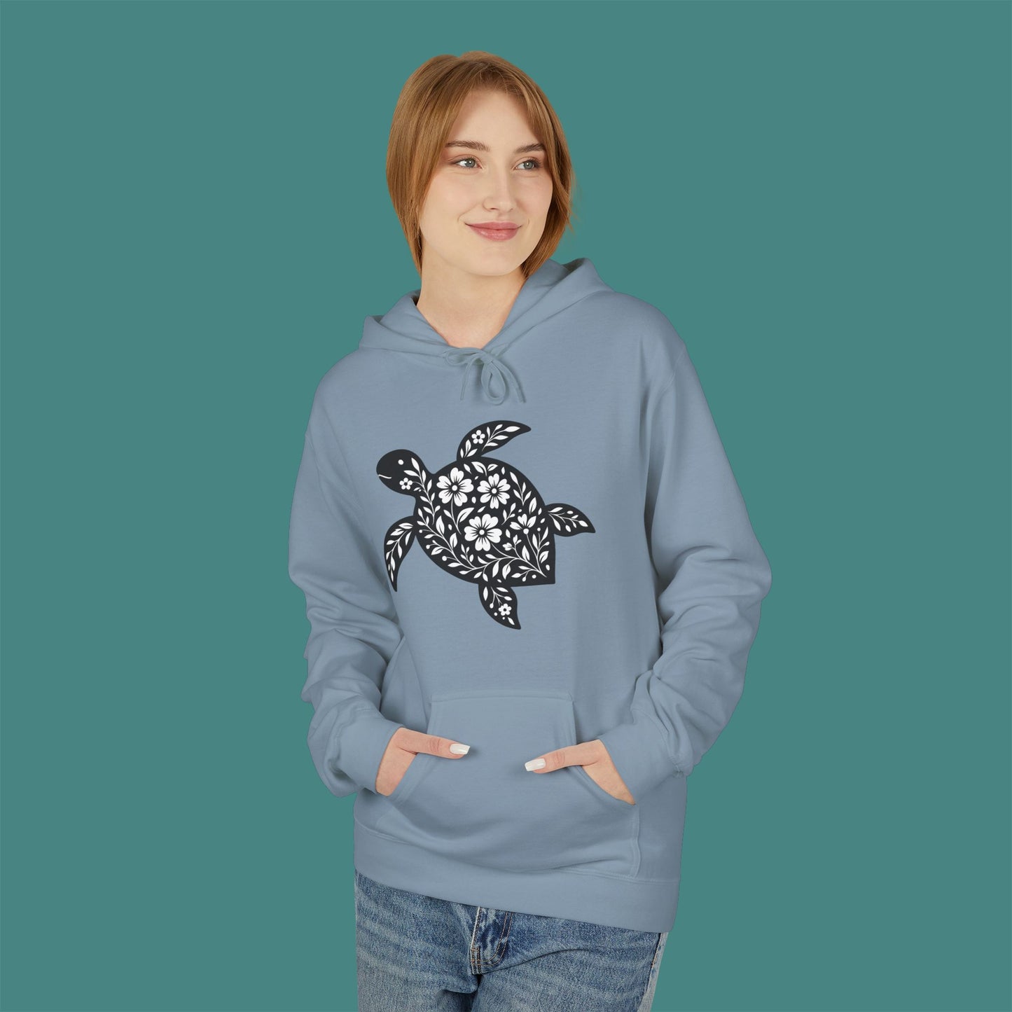 Floral Turtle Silhouette Fleece Unisex Hoodie