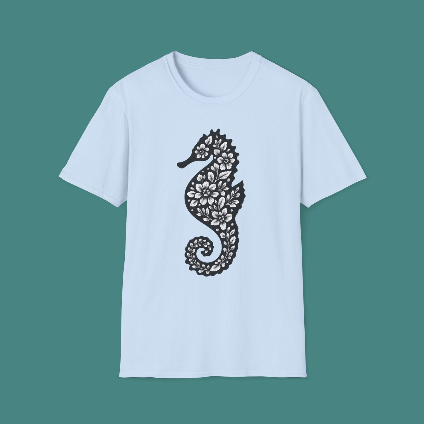 Floral Seahorse Silhouette Unisex T-Shirt