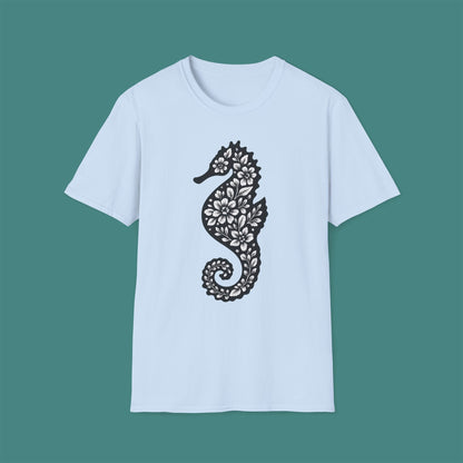 Floral Seahorse Silhouette Unisex T-Shirt