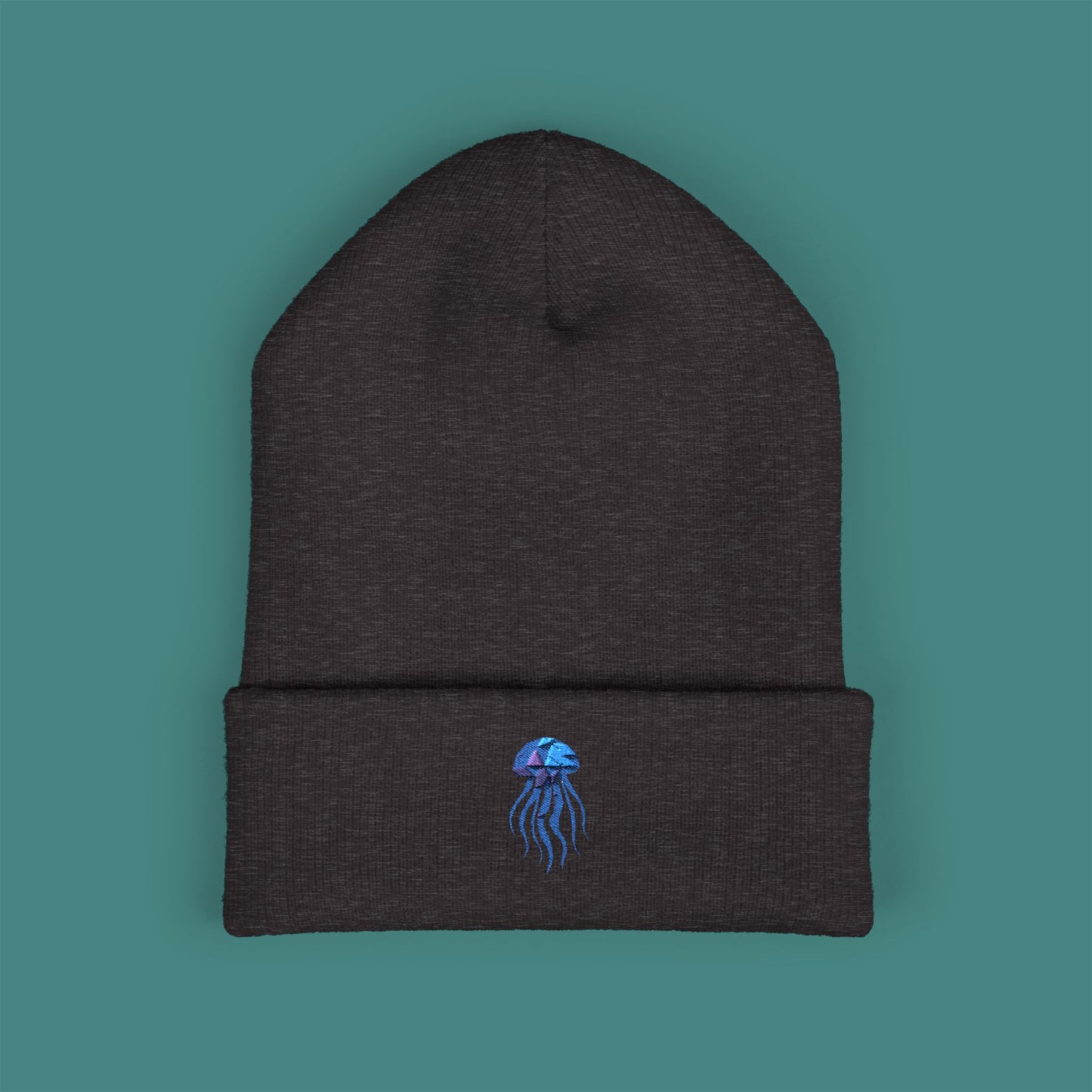 Geometric Polygon Jellyfish Embroidered Beanie