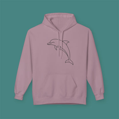 Minimalist Line Art Dolphin Fleece Unisex Hoodie