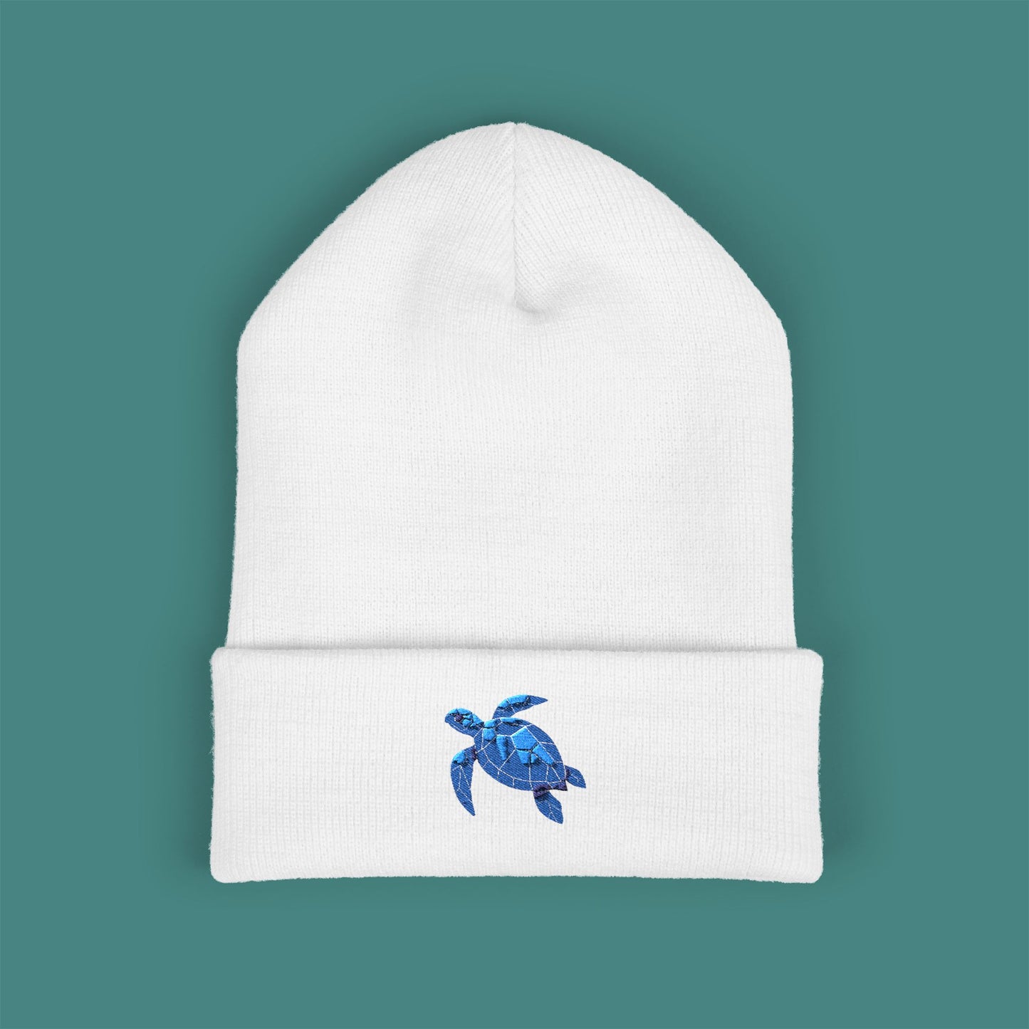 Geometric Polygon Turtle Embroidered Beanie
