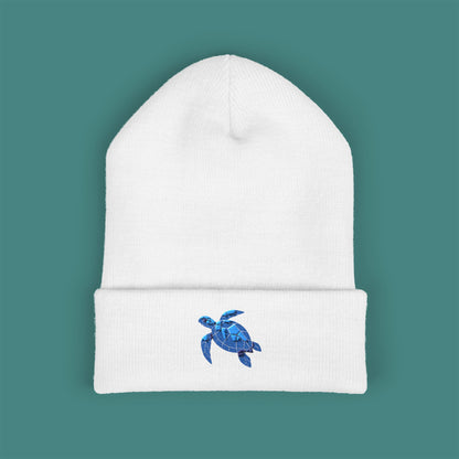 Geometric Polygon Turtle Embroidered Beanie