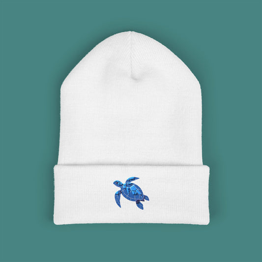 Geometric Polygon Turtle Embroidered Beanie