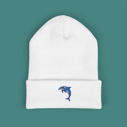 Geometric Polygon Dolphin Embroidered Beanie