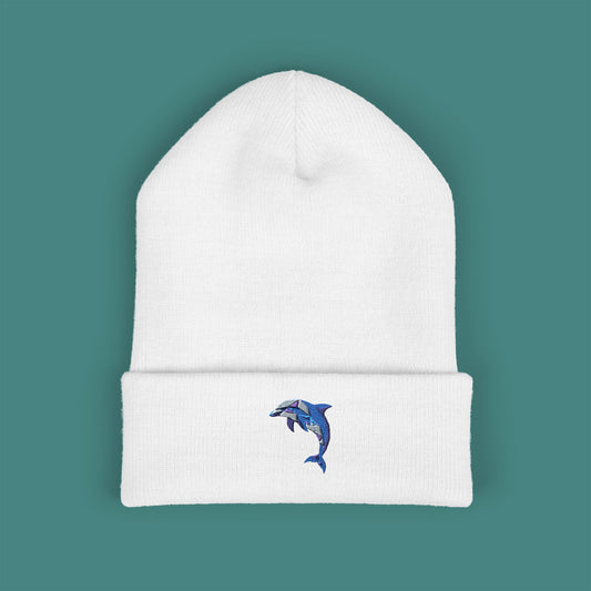 Geometric Polygon Dolphin Embroidered Beanie