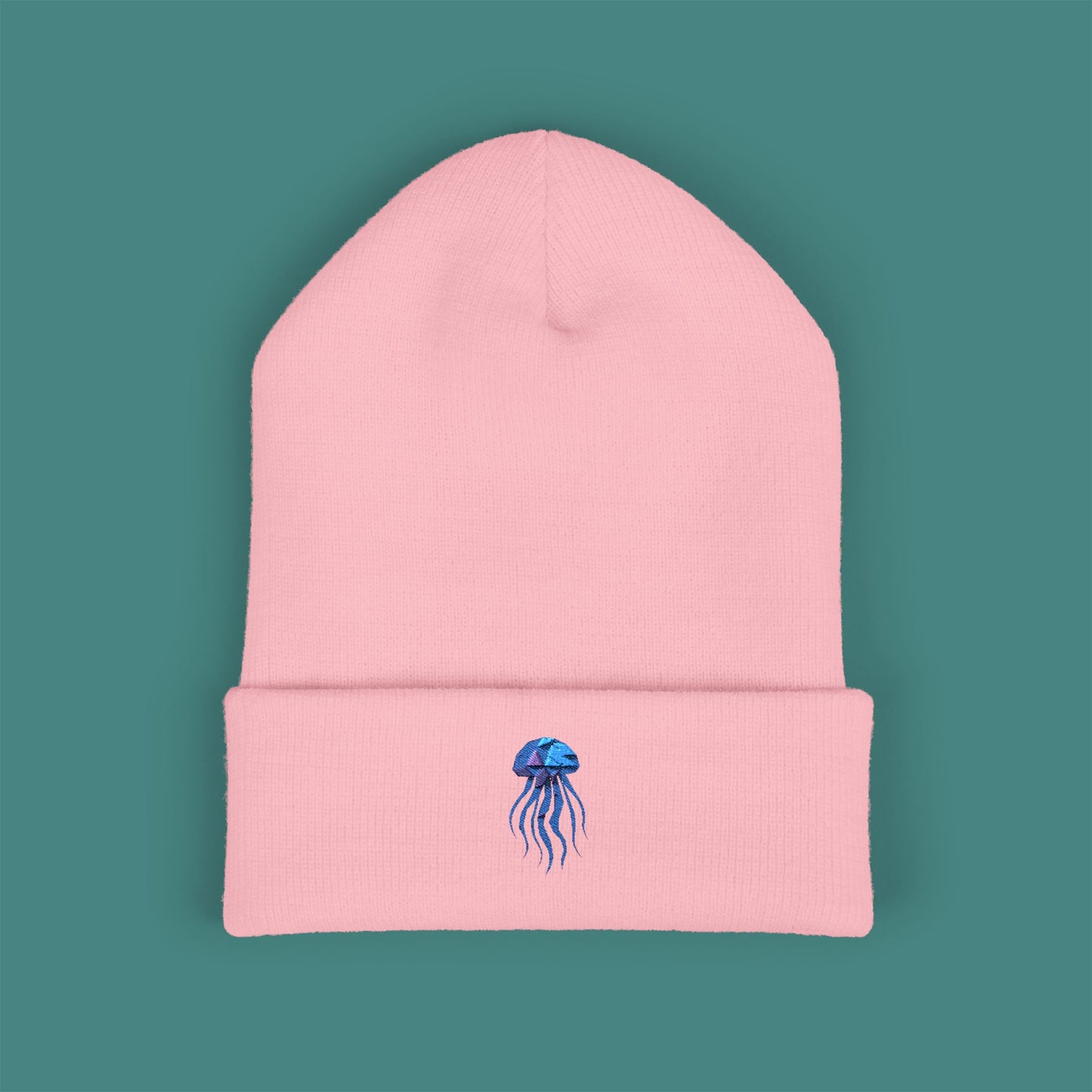 Geometric Polygon Jellyfish Embroidered Beanie