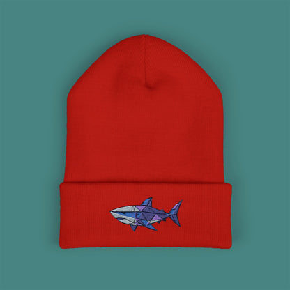 Geometric Polygon Shark Embroidered Beanie