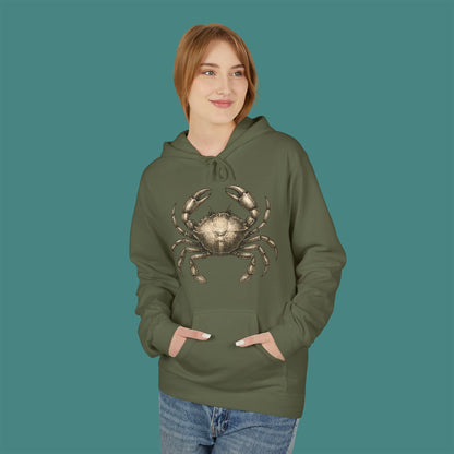 Vintage Etching Crab Fleece Unisex Hoodie
