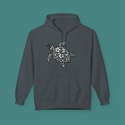 Floral Turtle Silhouette Fleece Unisex Hoodie