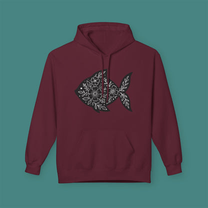 Floral Fish Silhouette Fleece Unisex Hoodie