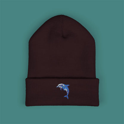 Geometric Polygon Dolphin Embroidered Beanie