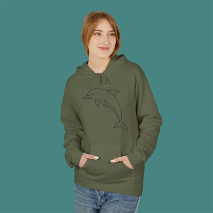 Minimalist Line Art Dolphin Fleece Unisex Hoodie