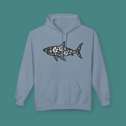 Floral Shark Silhouette Fleece Unisex Hoodie