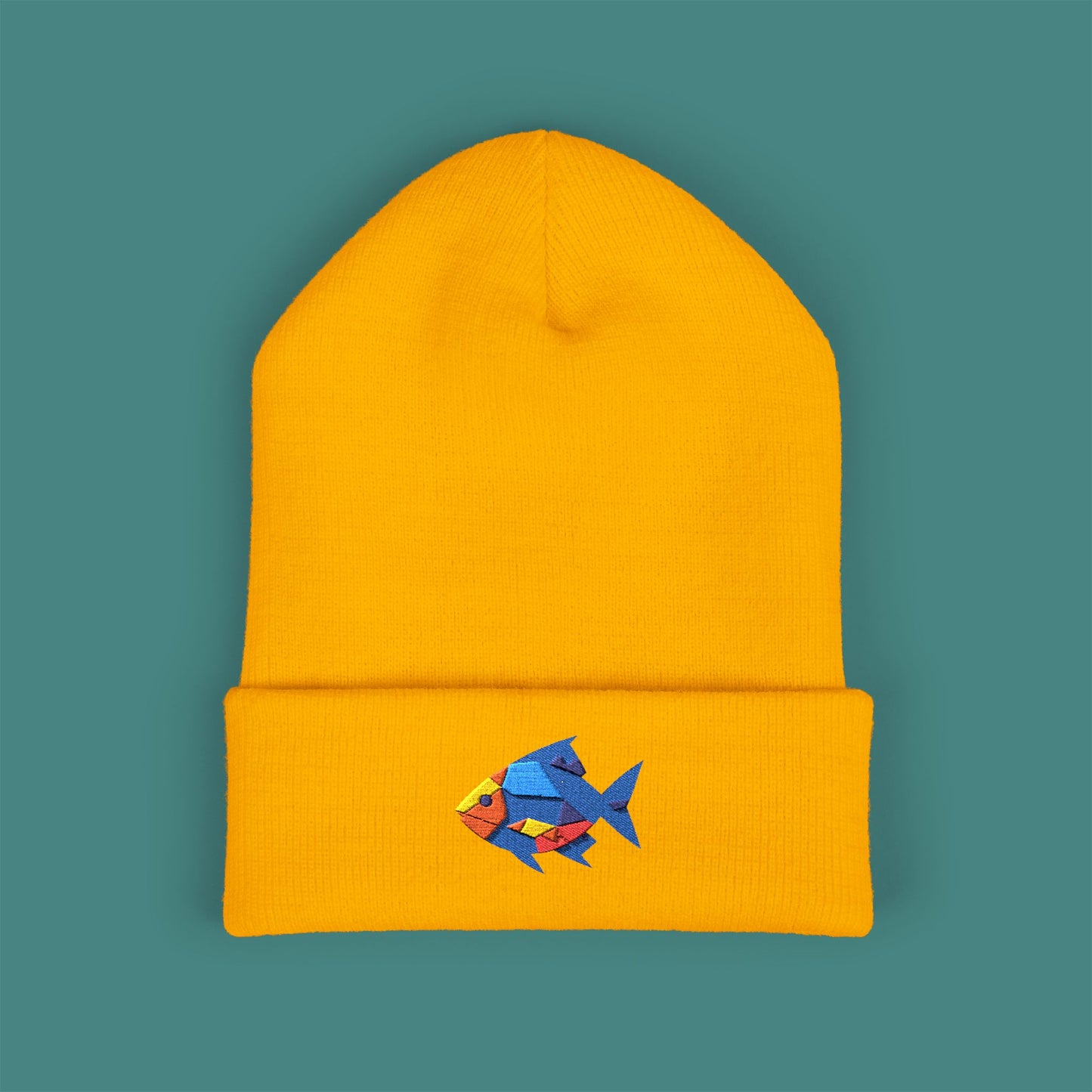 Geometric Polygon Fish Embroidered Beanie