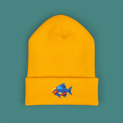 Geometric Polygon Fish Embroidered Beanie