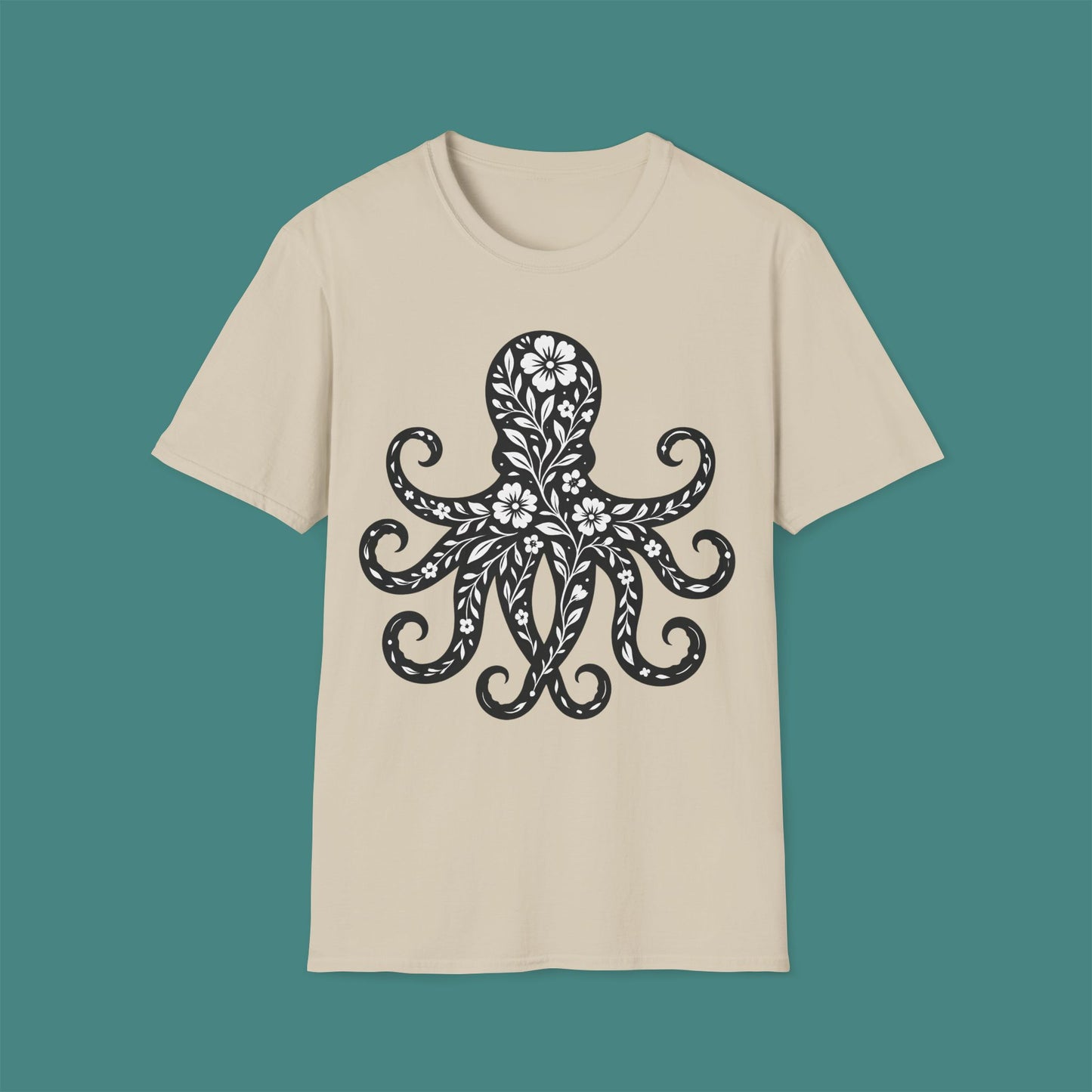 Floral Octopus Silhouette Unisex T-Shirt