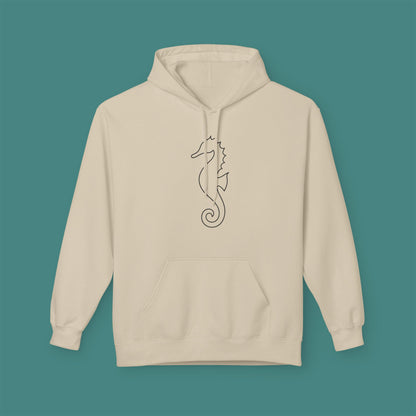 Minimalist Line Art Seahorse Fleece Unisex Hoodie