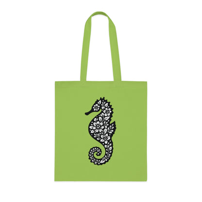 Floral Seahorse Silhouette Tote Bag