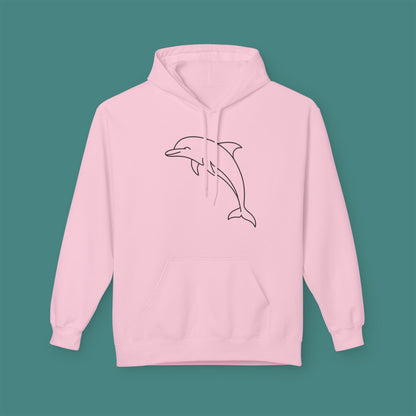 Minimalist Line Art Dolphin Fleece Unisex Hoodie