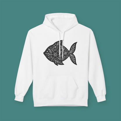 Floral Fish Silhouette Fleece Unisex Hoodie