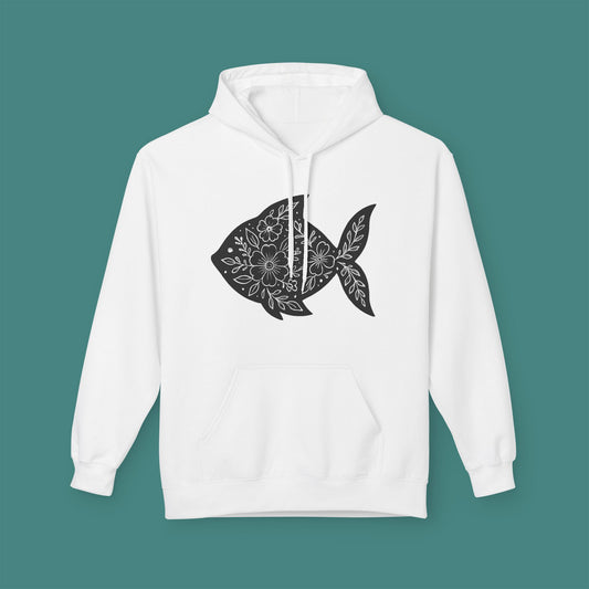 Floral Fish Silhouette Fleece Unisex Hoodie
