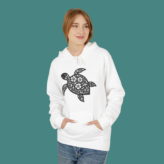 Floral Turtle Silhouette Fleece Unisex Hoodie