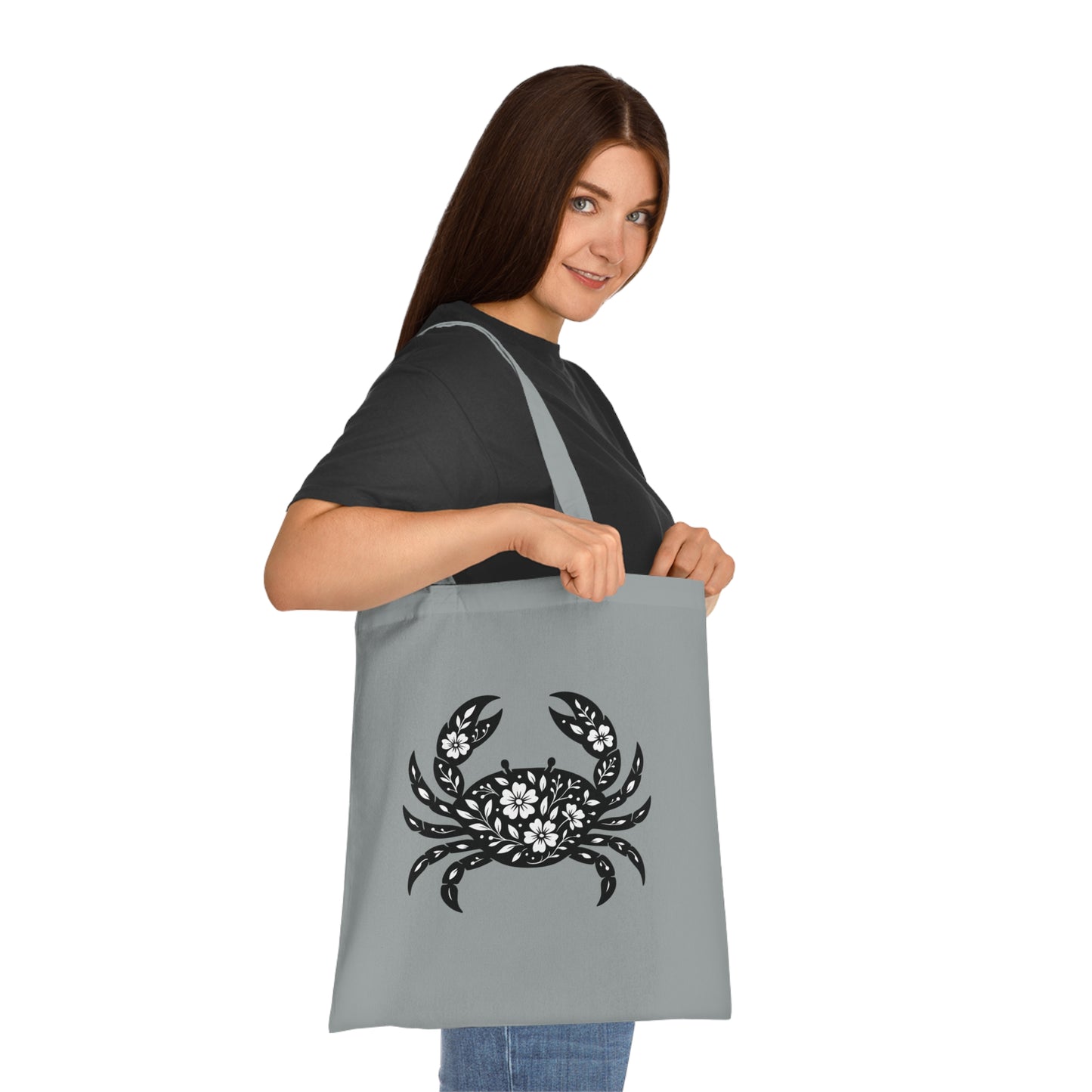 Floral Crab Silhouette Tote Bag