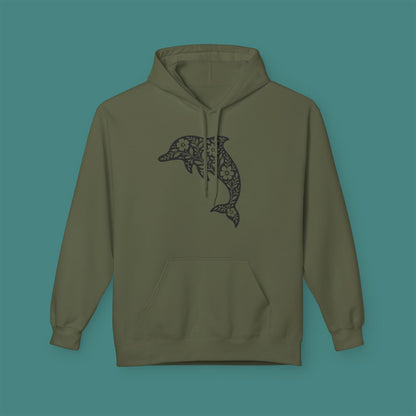 Floral Dolphin Silhouette Fleece Unisex Hoodie