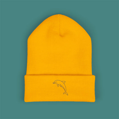 Minimalist Line Art Dolphin Embroidered Beanie
