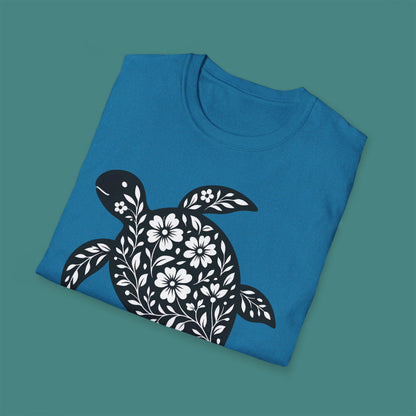 Floral Turtle Silhouette Unisex T-Shirt