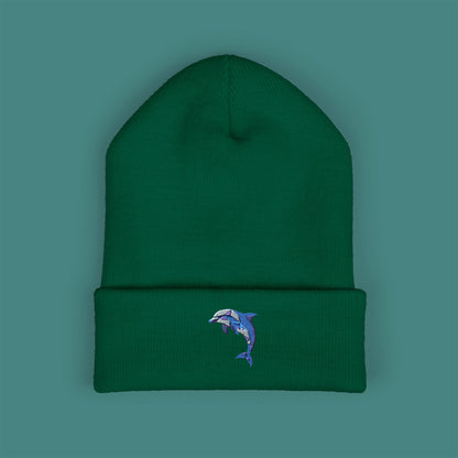 Geometric Polygon Dolphin Embroidered Beanie