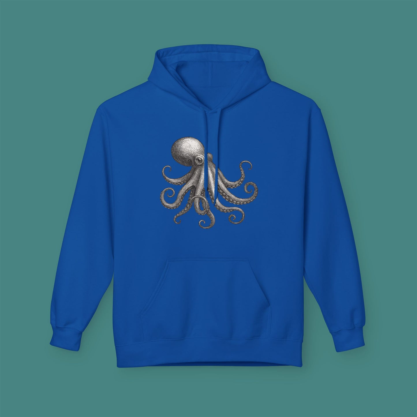 Vintage Etching Octopus Fleece Unisex Hoodie