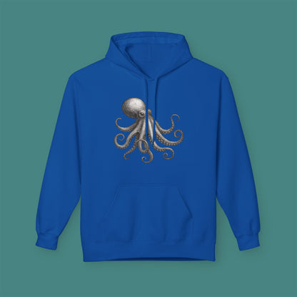 Vintage Etching Octopus Fleece Unisex Hoodie