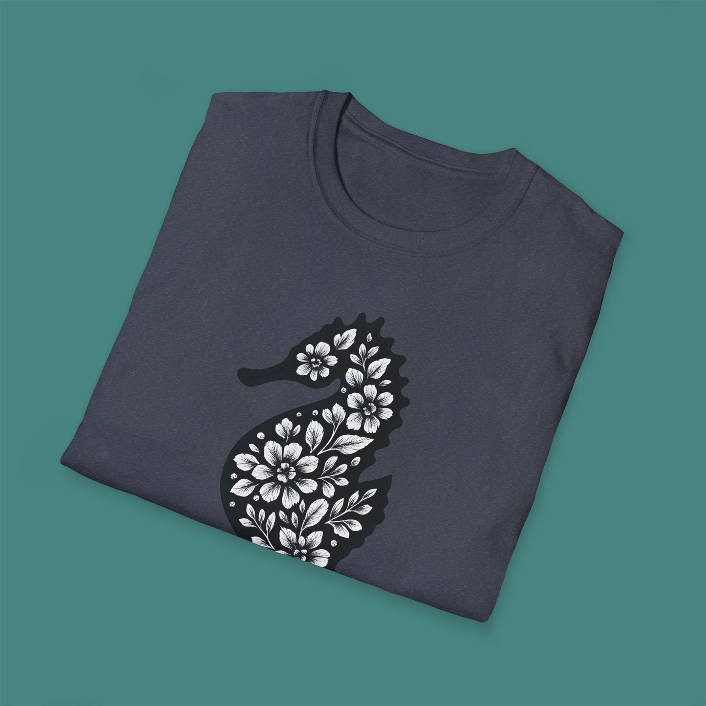 Floral Seahorse Silhouette Unisex T-Shirt