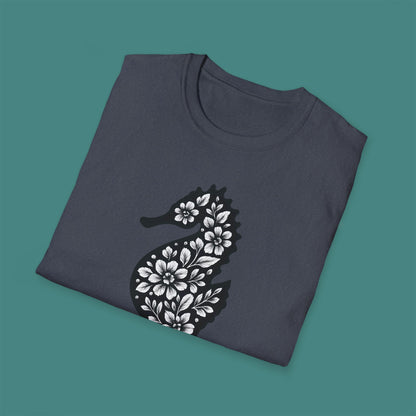 Floral Seahorse Silhouette Unisex T-Shirt