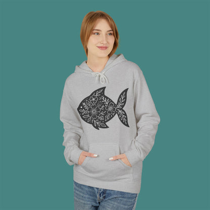Floral Fish Silhouette Fleece Unisex Hoodie