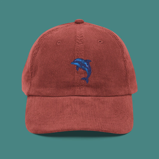 Cosmic Galaxy Dolphin Corduroy Embroidered Cap