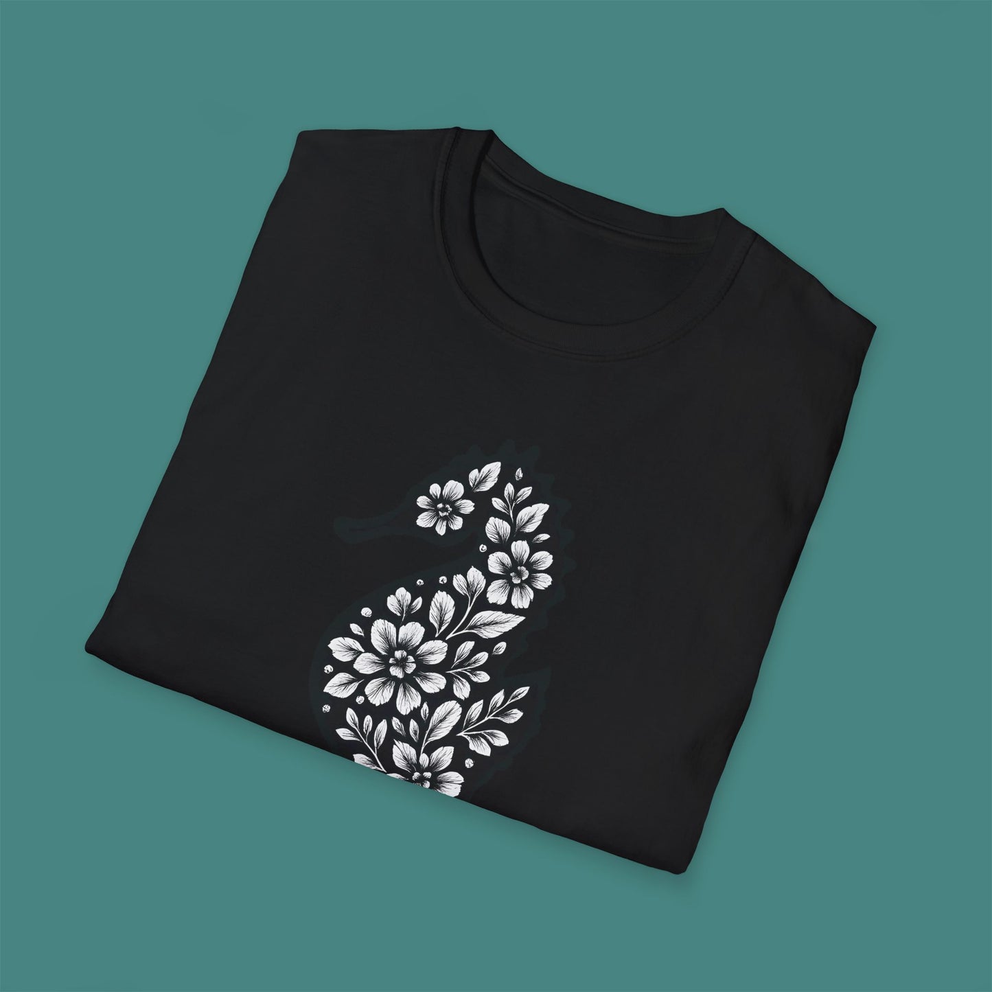 Floral Seahorse Silhouette Unisex T-Shirt