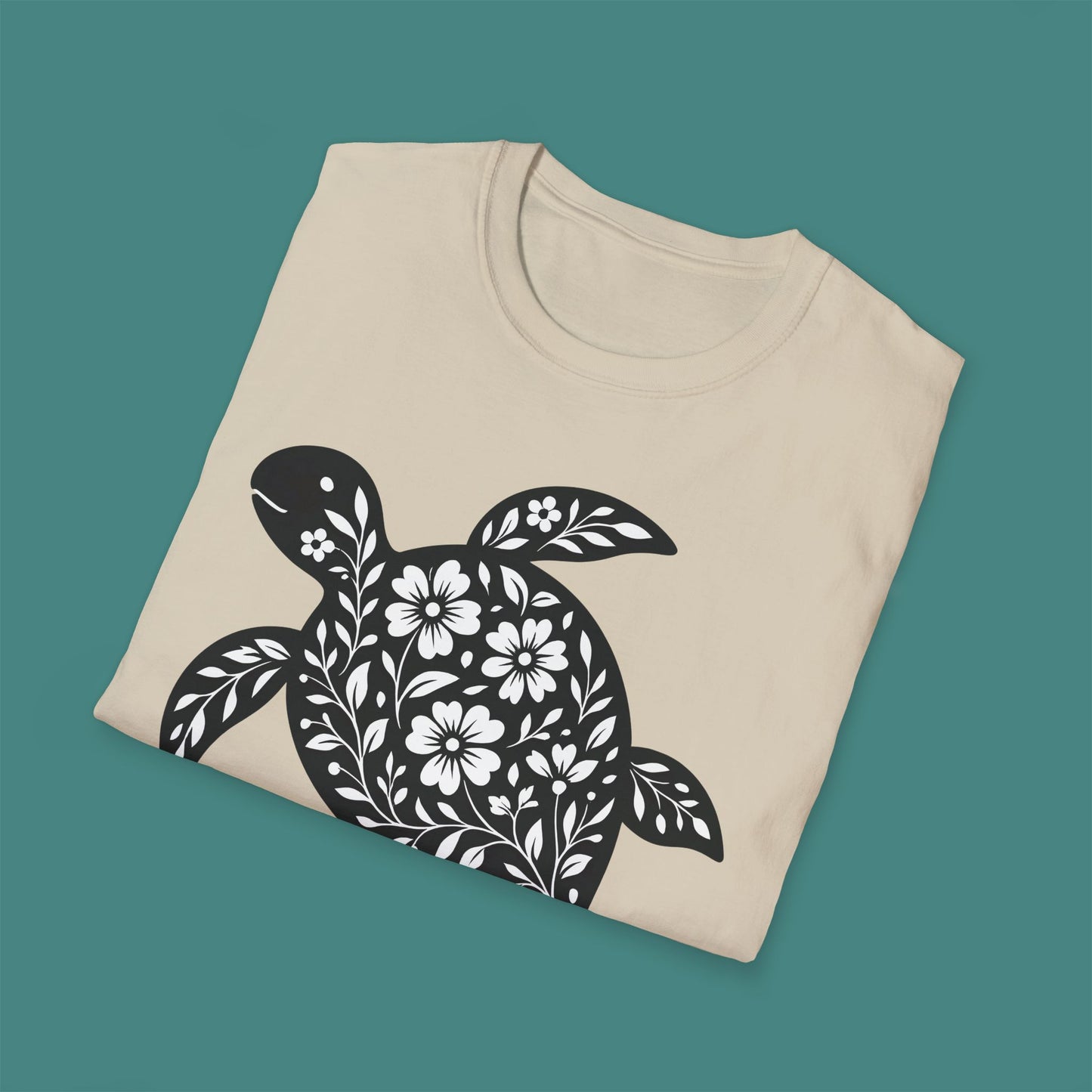 Floral Turtle Silhouette Unisex T-Shirt