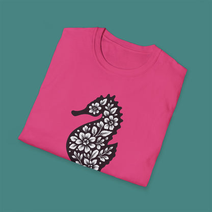 Floral Seahorse Silhouette Unisex T-Shirt