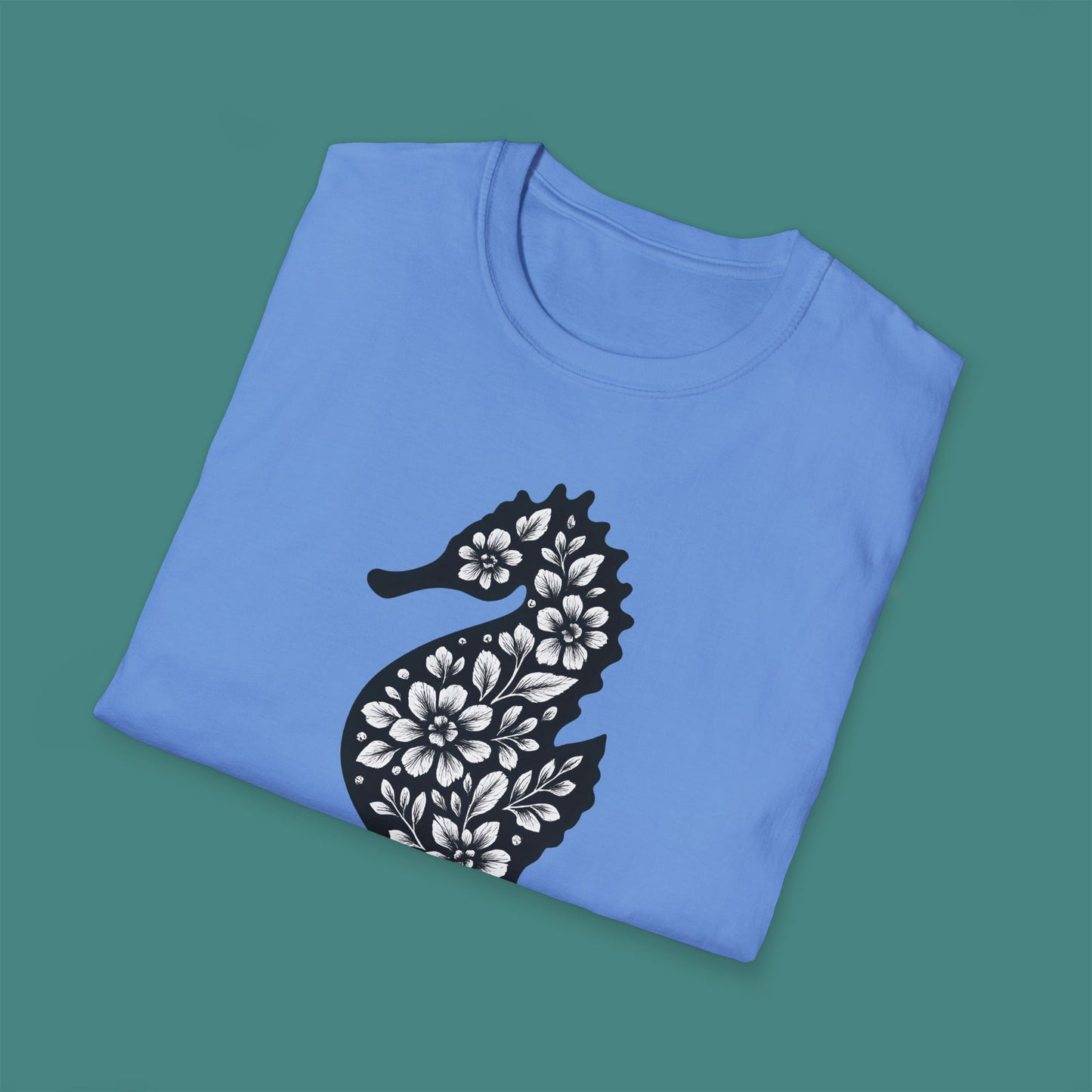 Floral Seahorse Silhouette Unisex T-Shirt
