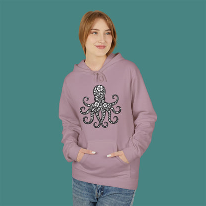Floral Octopus Silhouette Fleece Unisex Hoodie