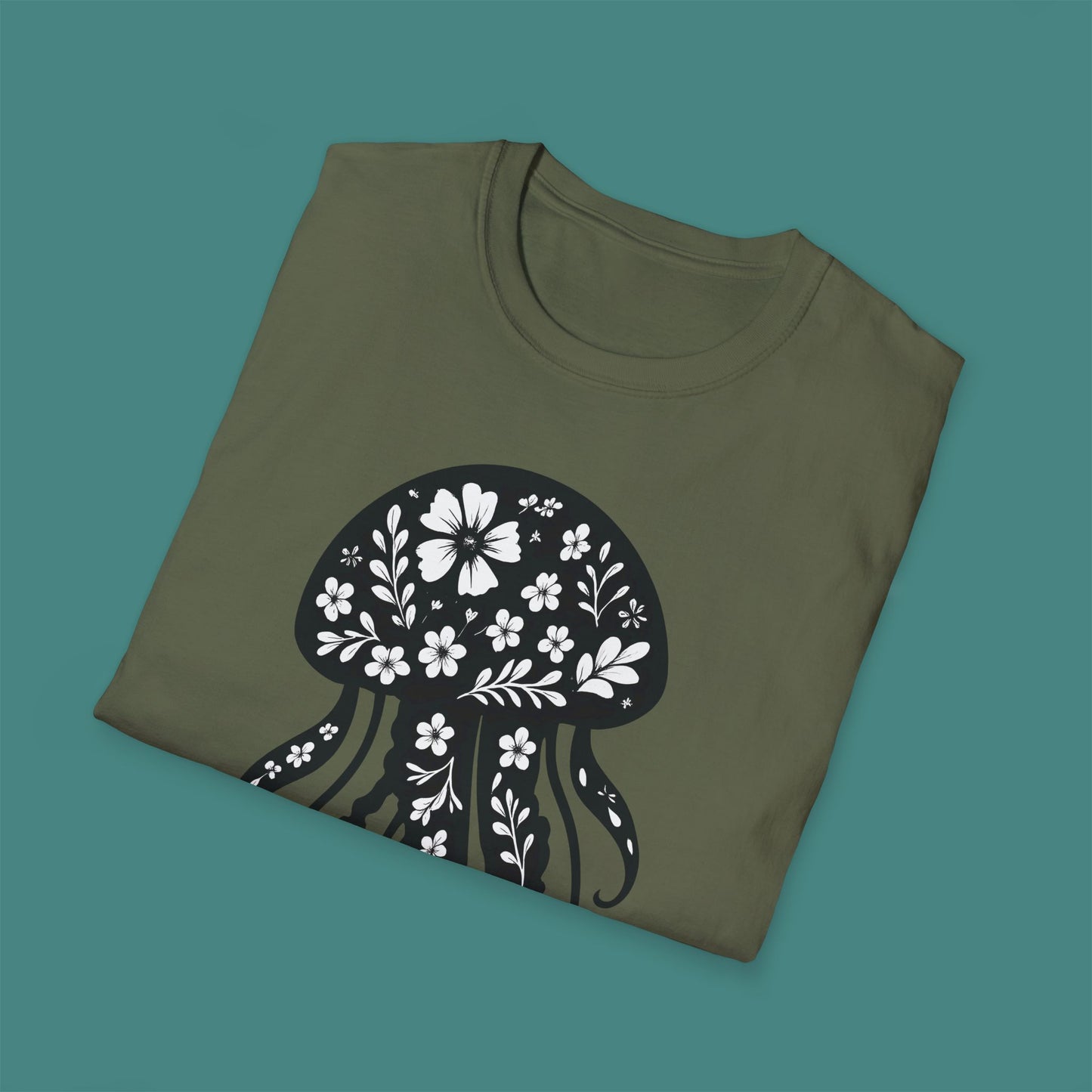 Floral Jellyfish Silhouette Unisex T-Shirt