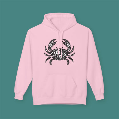 Floral Crab Silhouette Fleece Unisex Hoodie