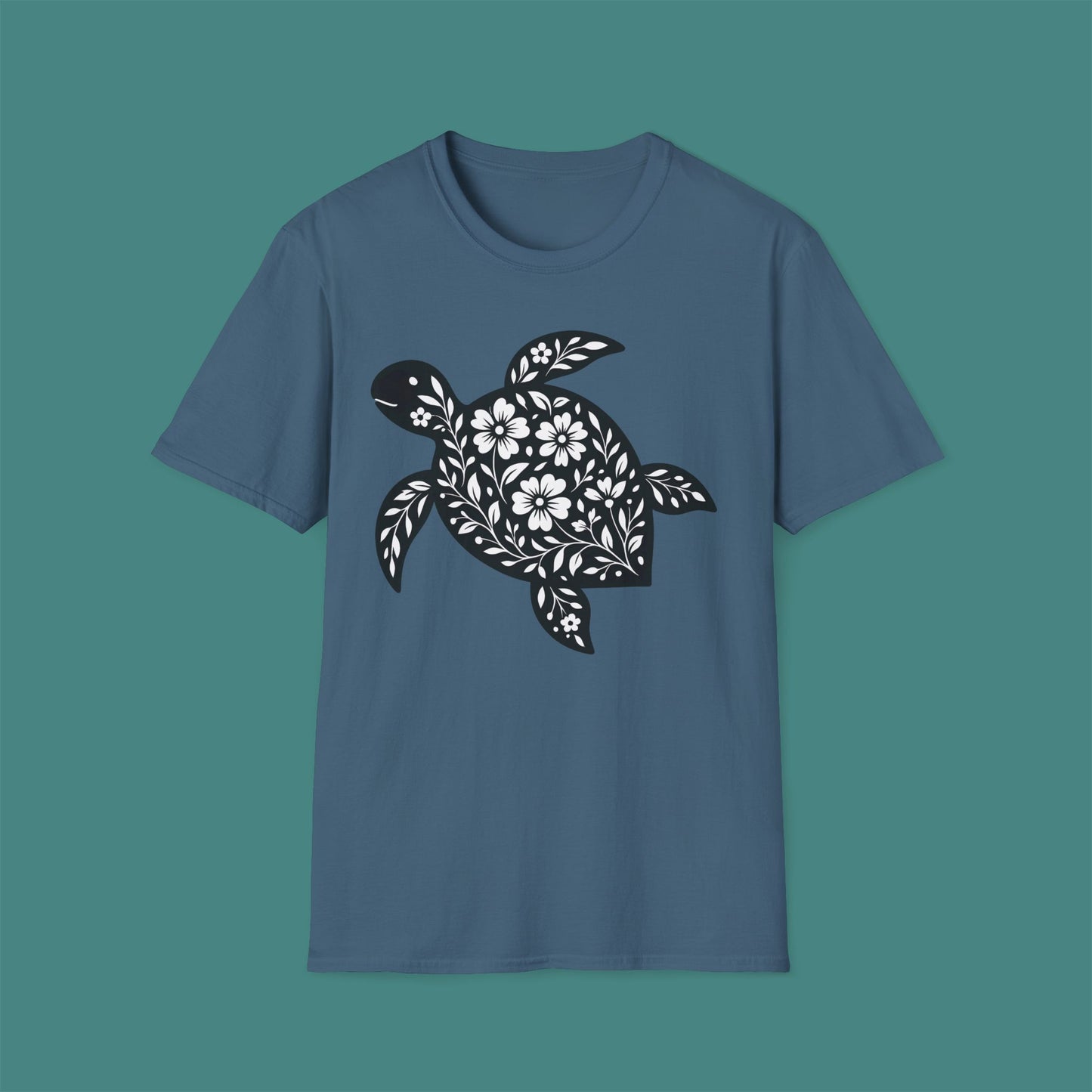 Floral Turtle Silhouette Unisex T-Shirt
