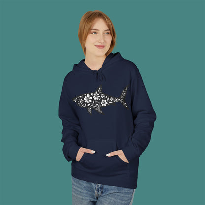Floral Shark Silhouette Fleece Unisex Hoodie