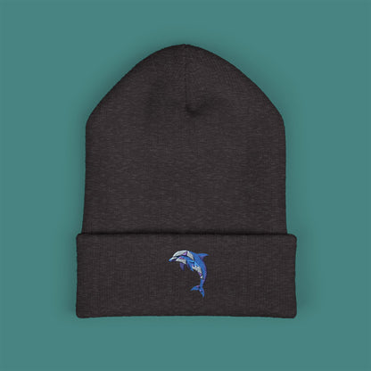 Geometric Polygon Dolphin Embroidered Beanie