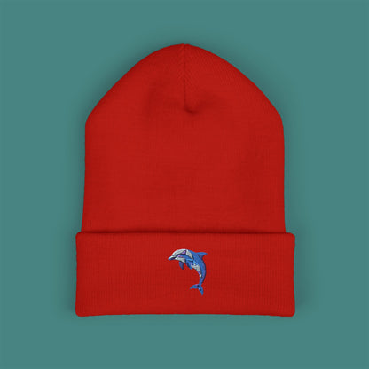 Geometric Polygon Dolphin Embroidered Beanie