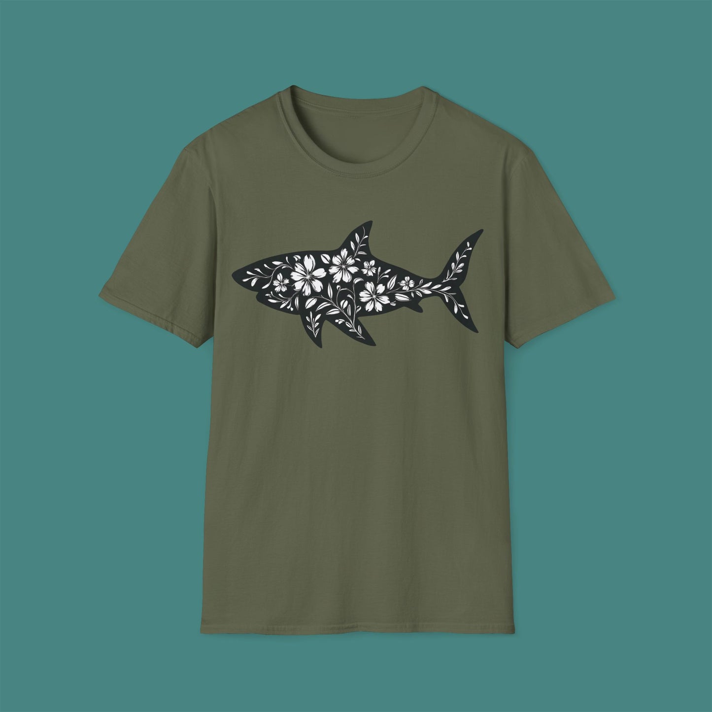 Floral Shark Silhouette Unisex T-Shirt